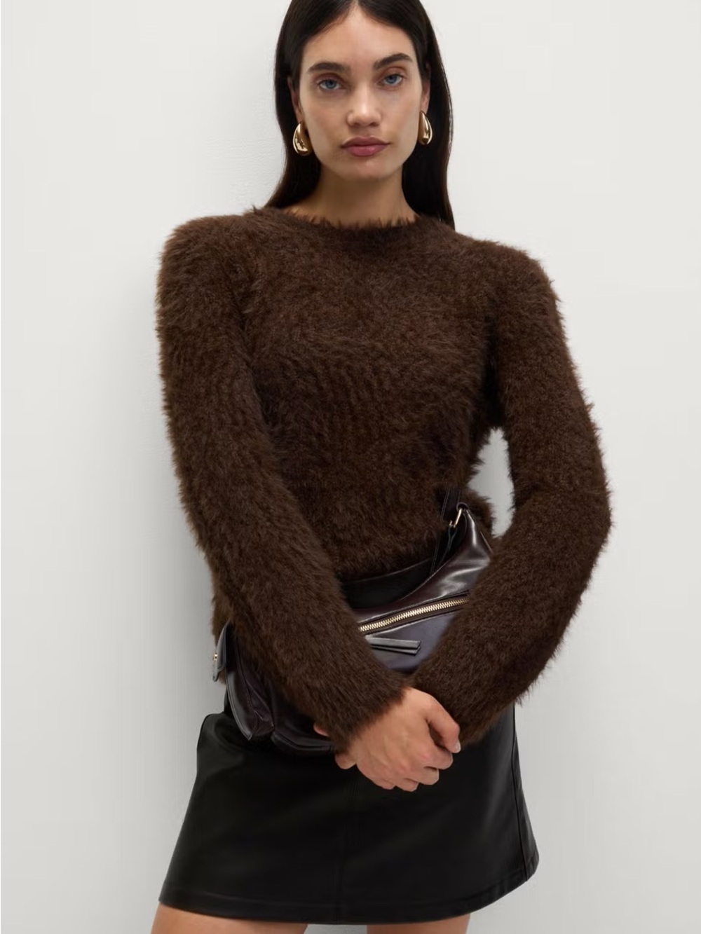 Marks & Spencer Viral “Fluffy Not Itchy” Fuzzy Brown Crewneck Women's Sweater